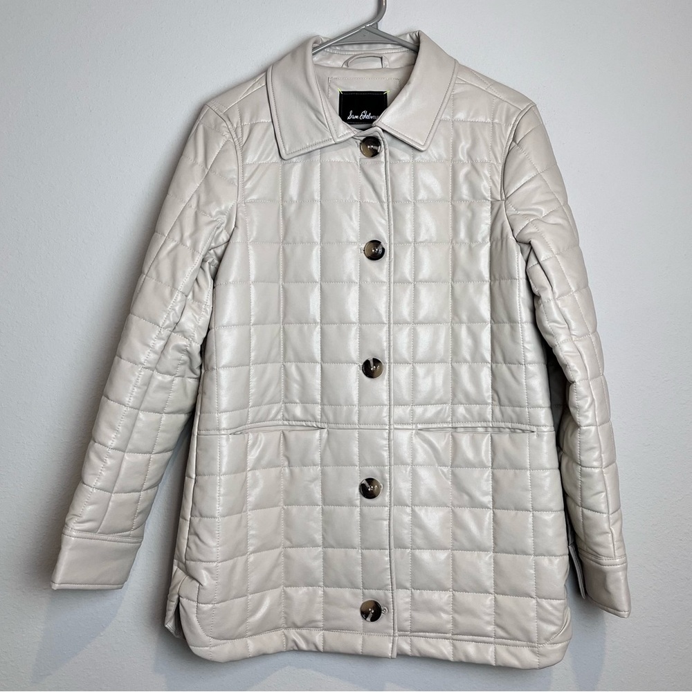Sam Edelman Box Quilted Shacket Jacket Button Front Cream Color Size Small